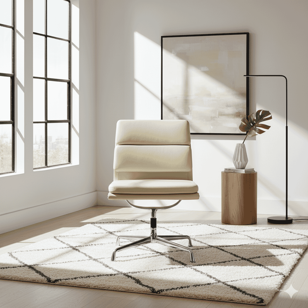 Eames Office Soft Pad Chair EA 207 In Off White Leather