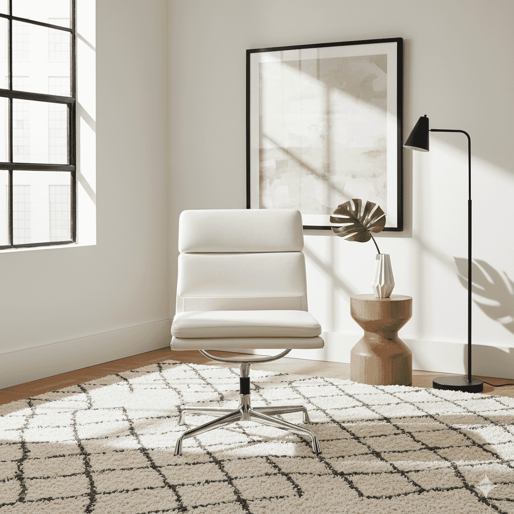 Eames Office Soft Pad Chair EA 207 In White Leather