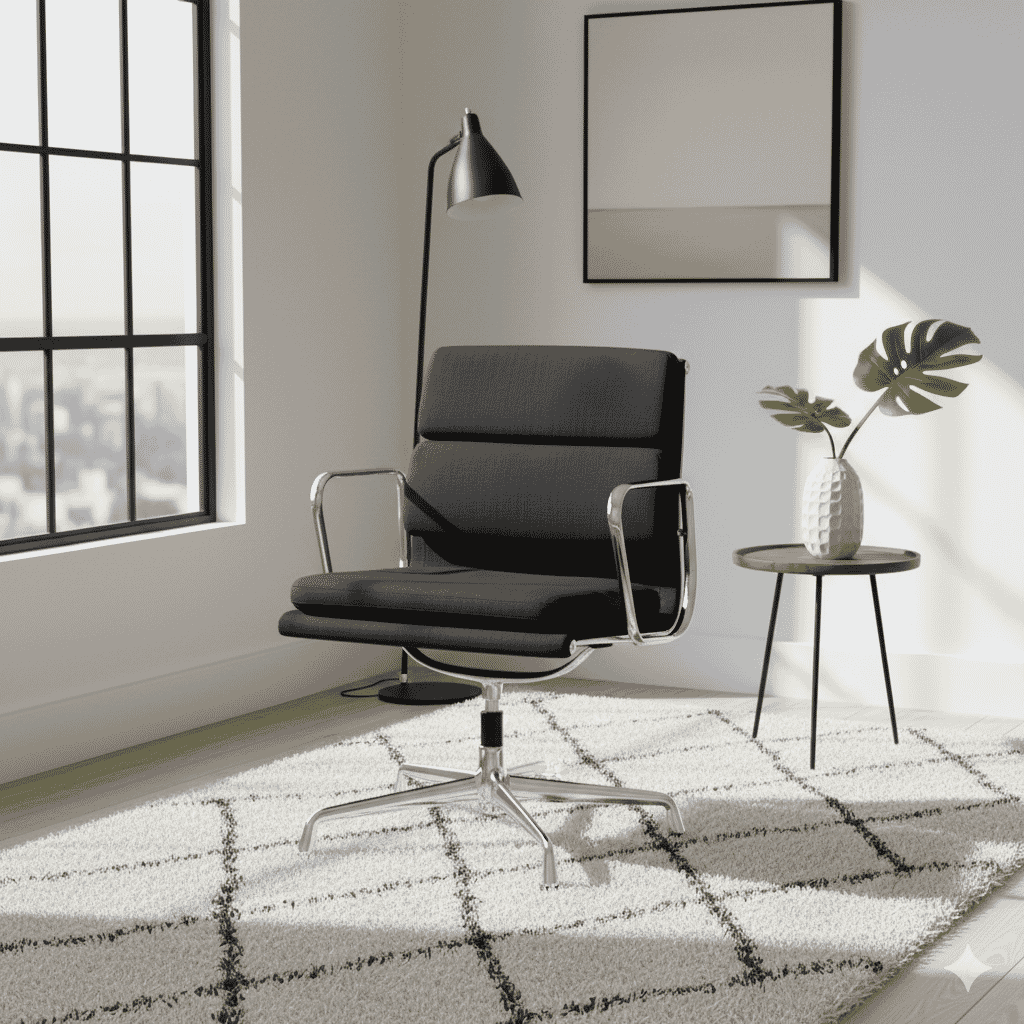 Eames Office Soft Pad Chair EA 208 In Black Cotton