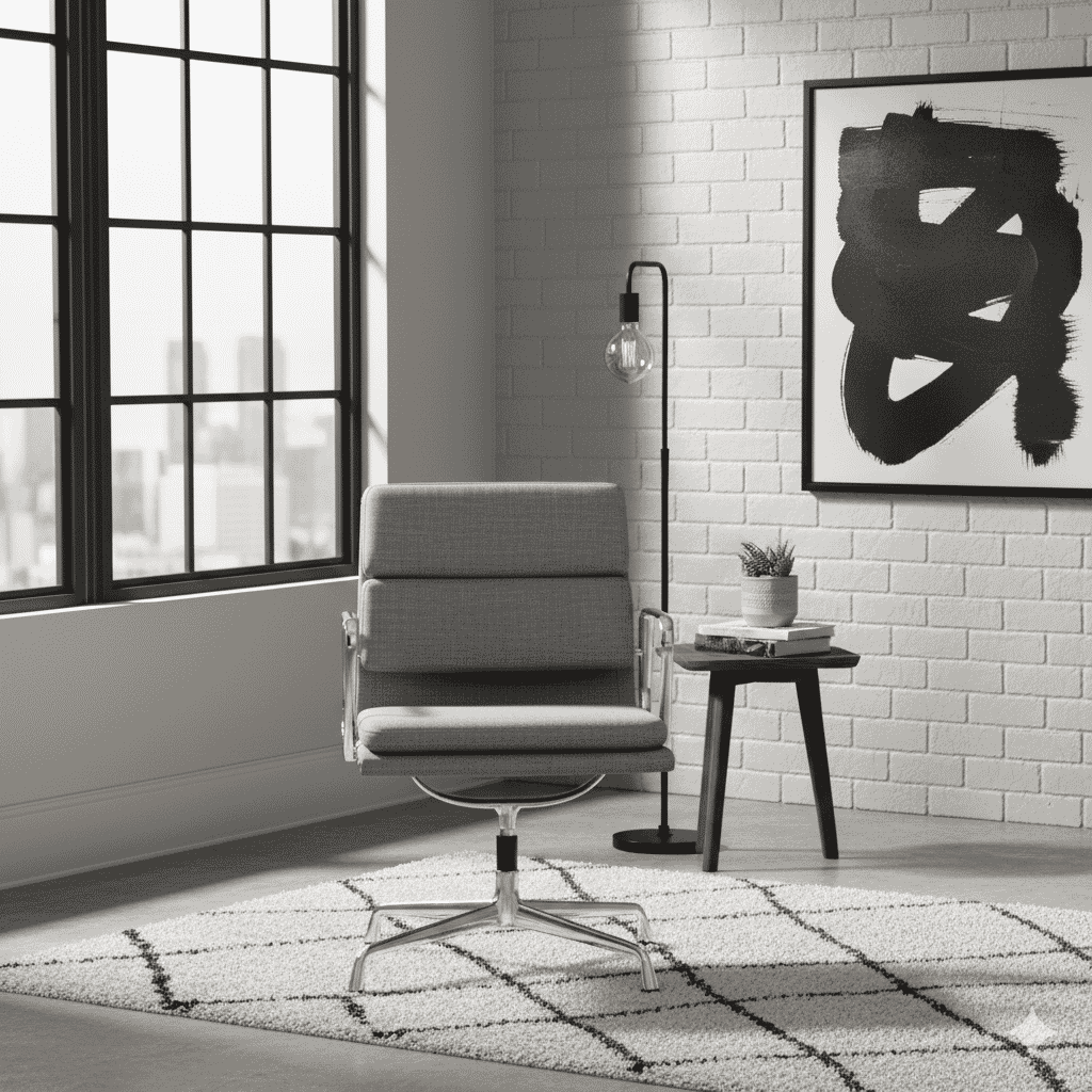 Eames Office Soft Pad Chair EA 208 In Grey Cotton