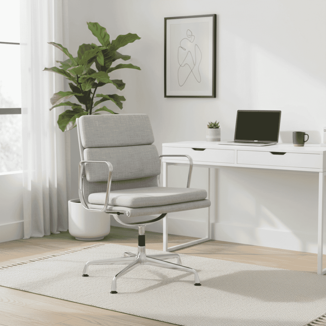 Eames Office Soft Pad Chair EA 208 In Light Grey Cotton