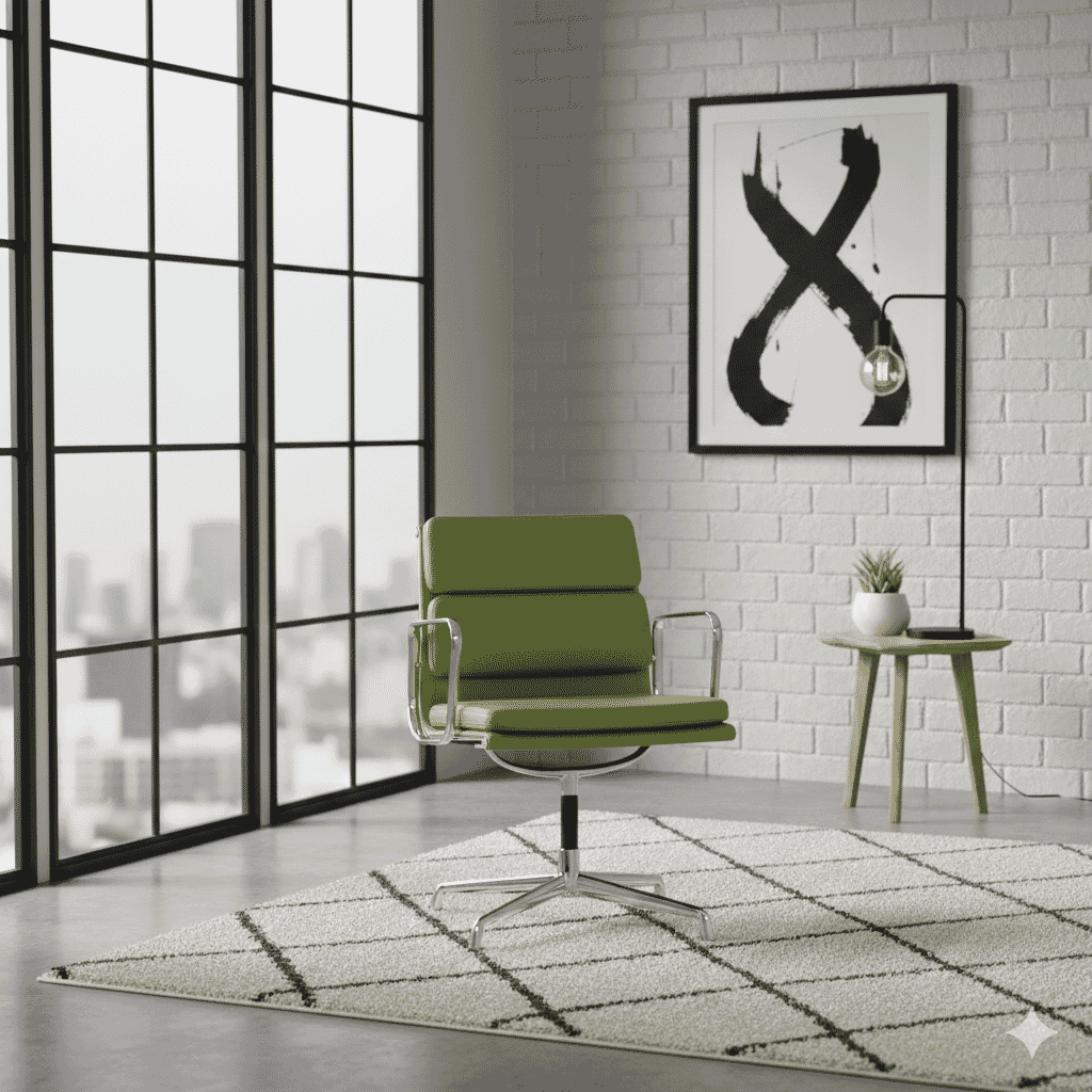 Eames Office Soft Pad Chair EA 208 In Lime Green Leather