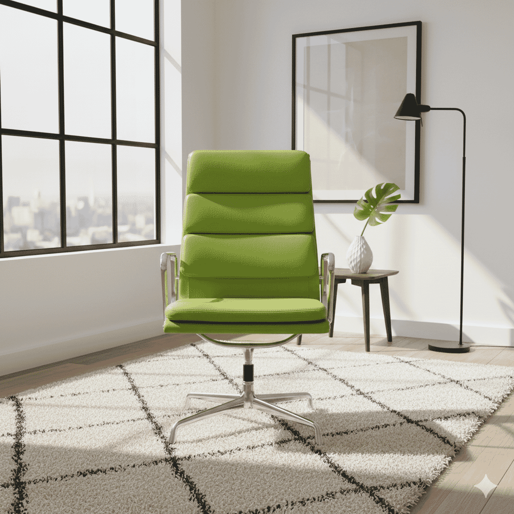 Eames Office Soft Pad Chair EA 209 In Lime Green Leather