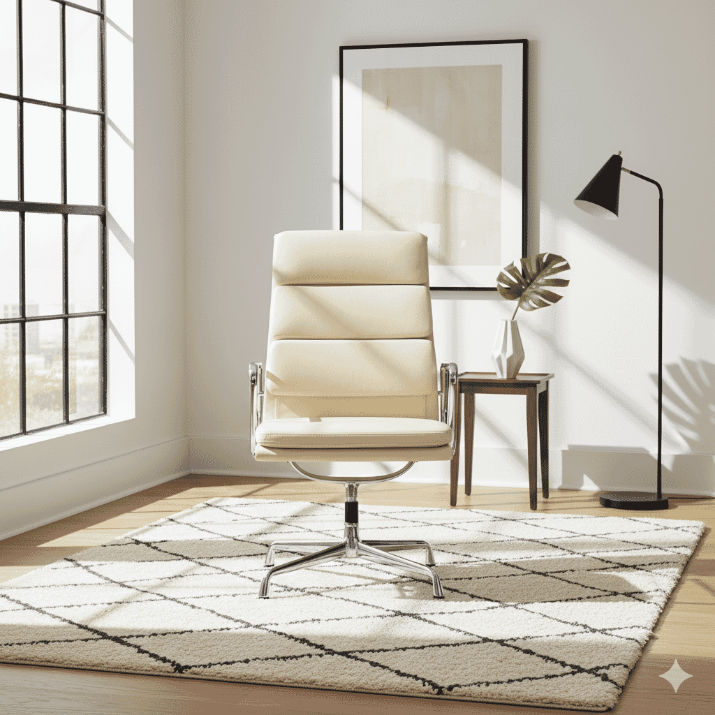 Eames Office Soft Pad Chair EA 209 In Off White Leather