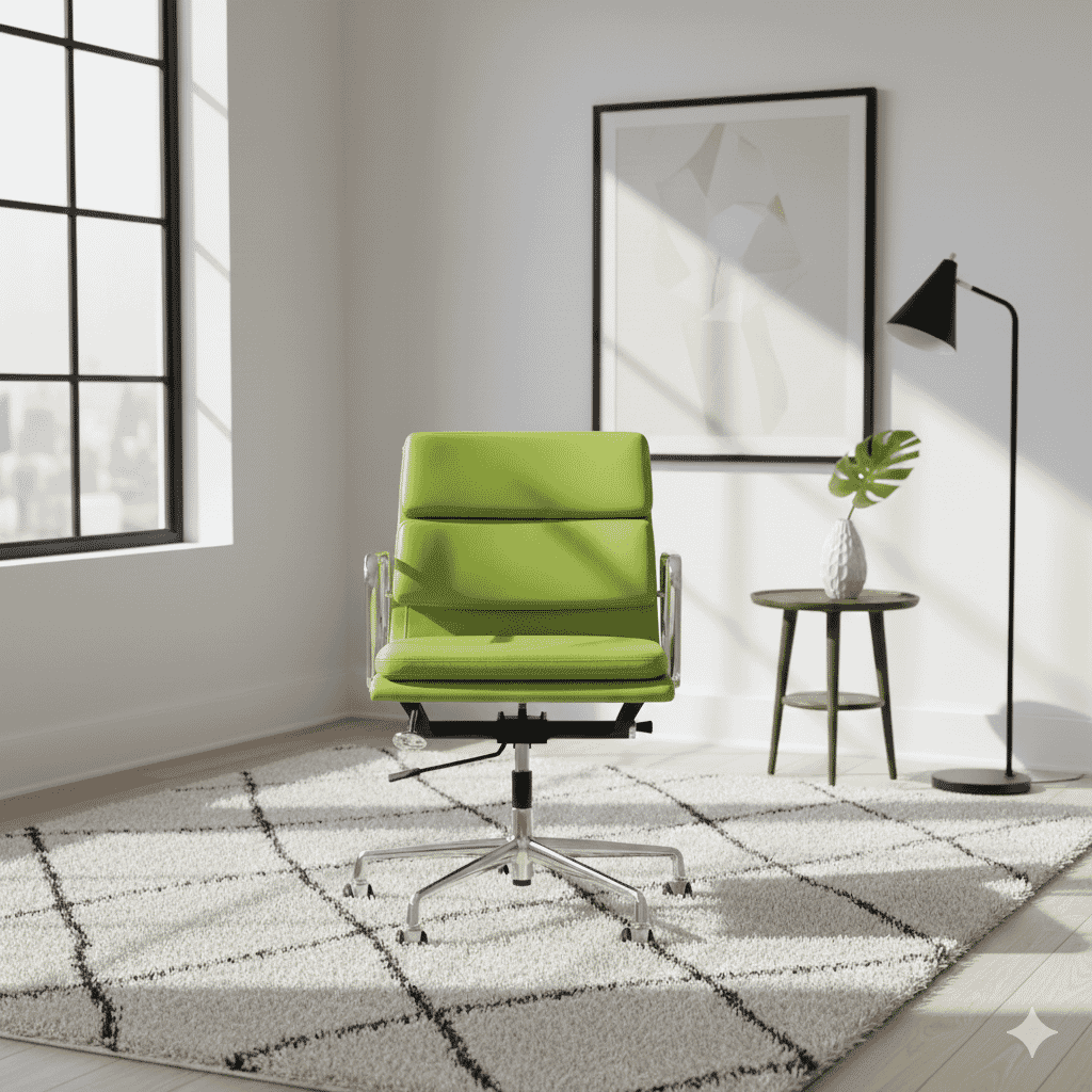 Eames Office Soft Pad Chair EA 217 In Lime Green Leather