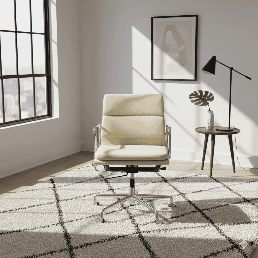 Eames Office Soft Pad Chair EA 217 In Off White Leather