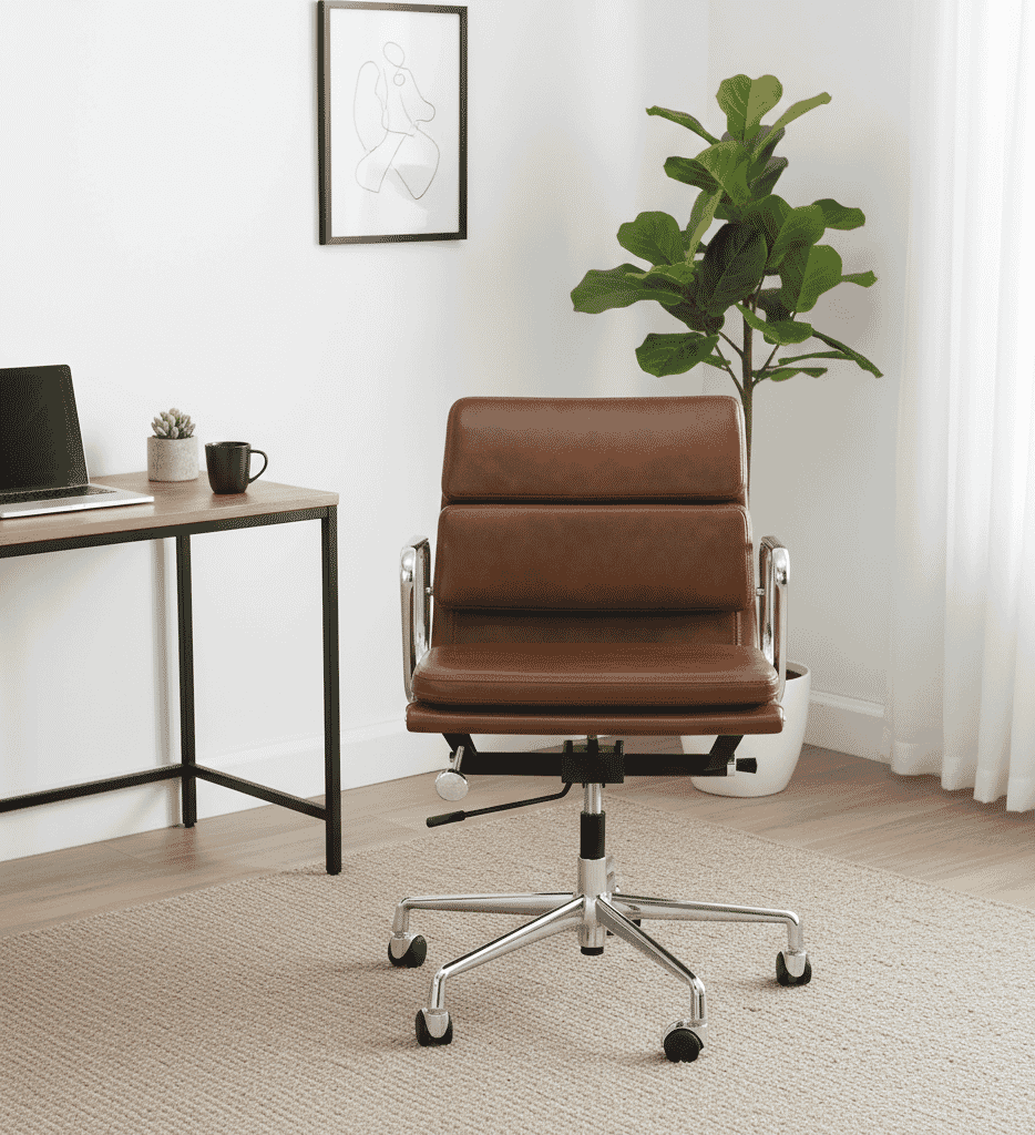 Eames Office Soft Pad Chair EA 217 In Tan Leather