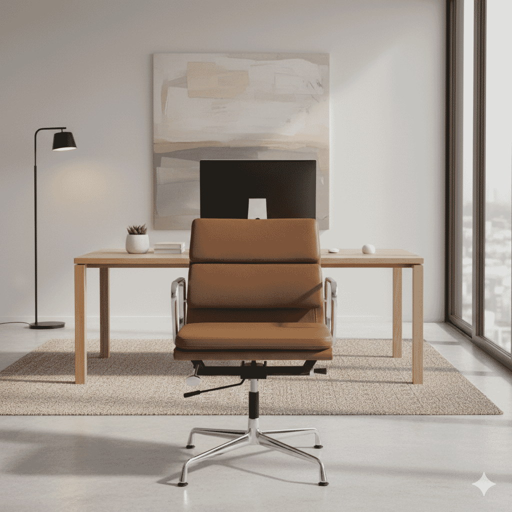 Eames Office Soft Pad Chair EA 218 In Brown Leather