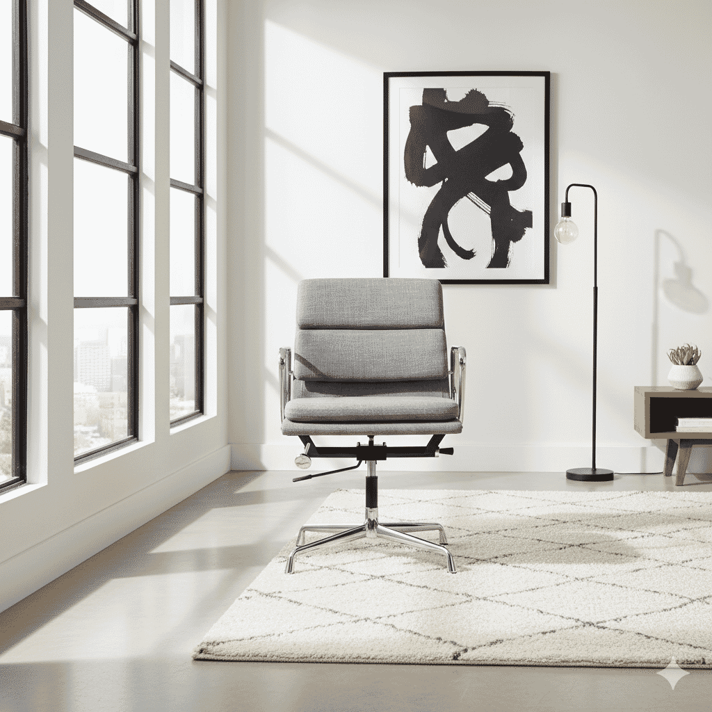 Eames Office Soft Pad Chair EA 218 In Grey Cotton