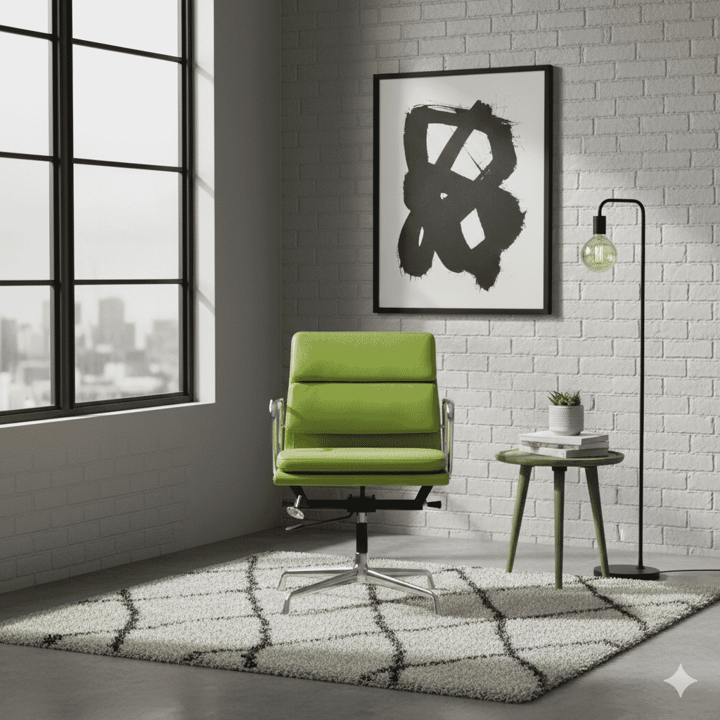 Eames Office Soft Pad Chair EA 218 In Lime Green Leather