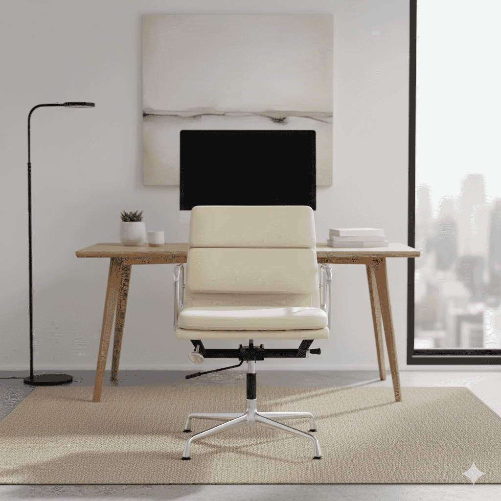 Eames Office Soft Pad Chair EA 218 In Off White Leather