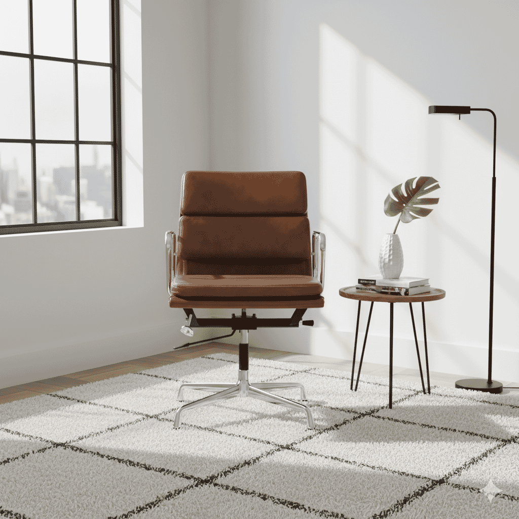 Eames Office Soft Pad Chair EA 218 In Tan Leather