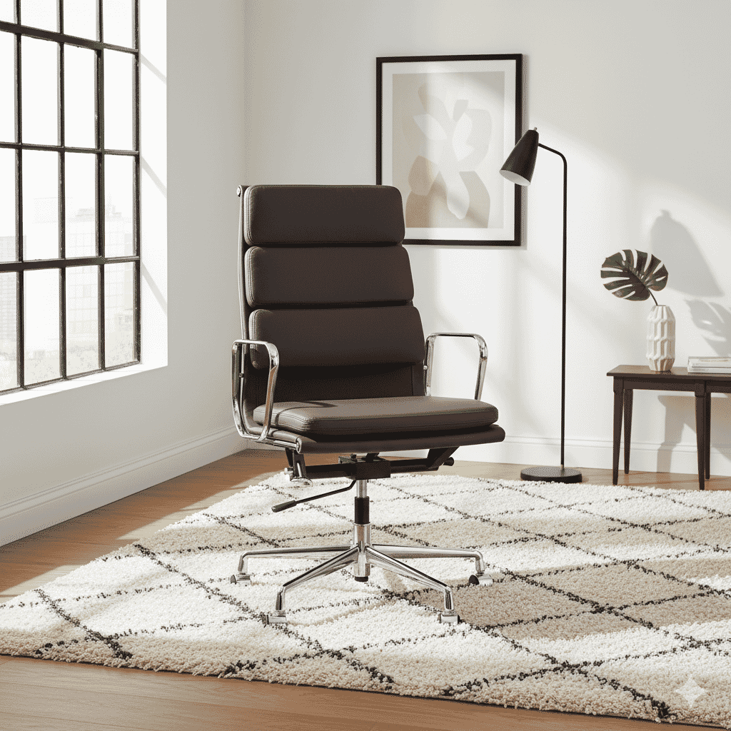 Eames Office Soft Pad Chair EA 219 In Chocolate Brown Leather