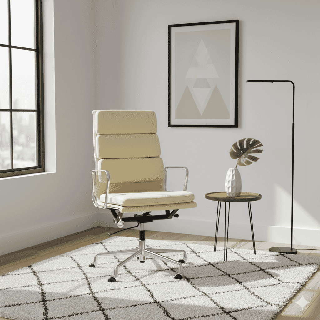 Eames Office Soft Pad Chair EA 219 In Off White Leather