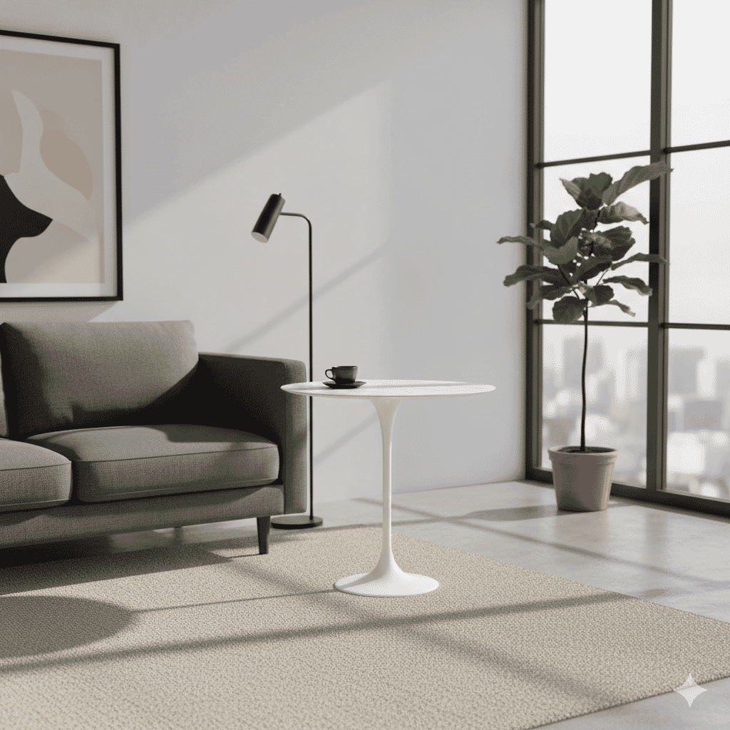 Pedestal Side Table Round With Quartz Top