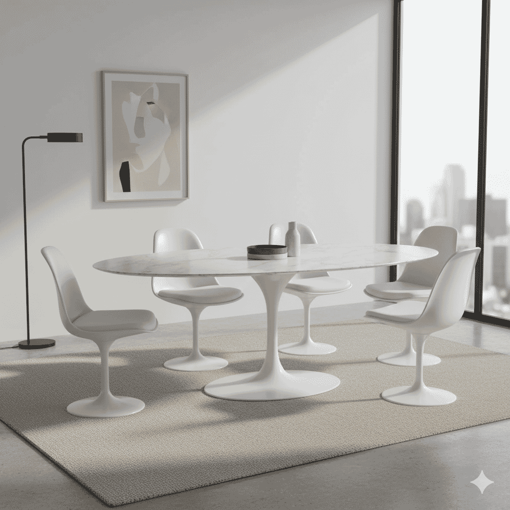 Pedestal Table Oval With Marble Top - In Stock