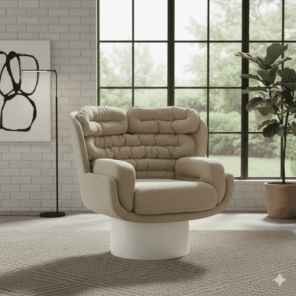 Elda Futuristic Upholstered Fiberglass Armchair