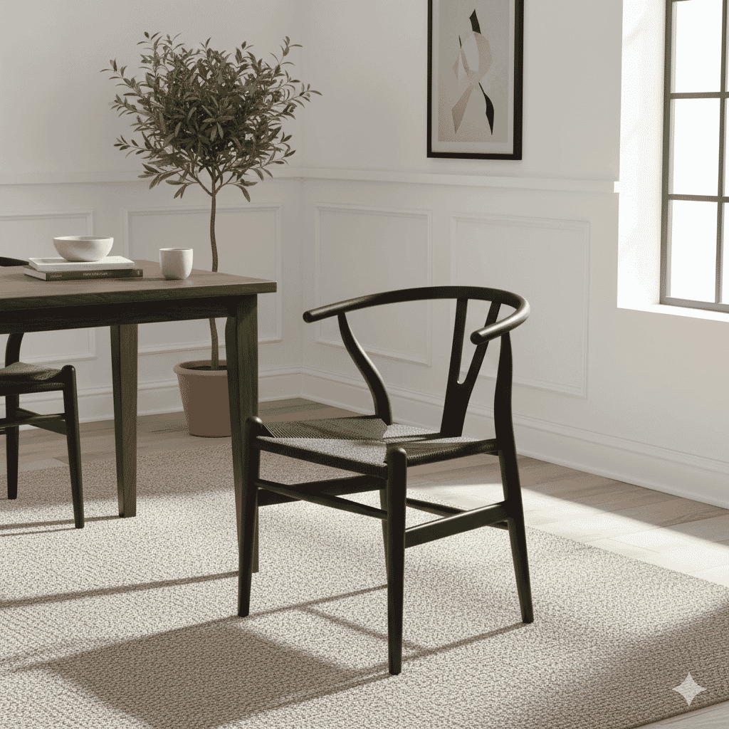 Scandi Dining Chair Beech Painted Black Closed Pore and Black Cord