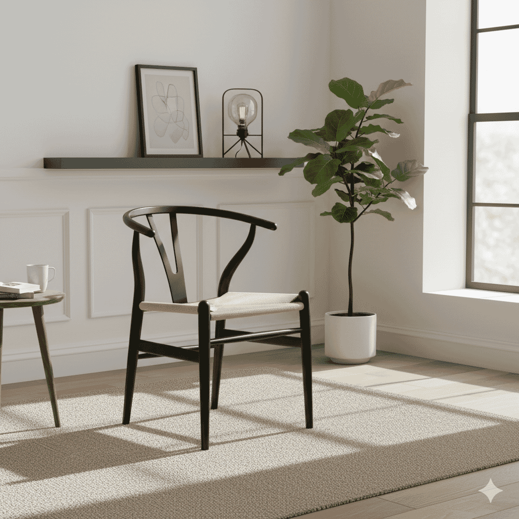 Scandi Dining Chair Beech Painted Black Closed Pore and Natural Cord