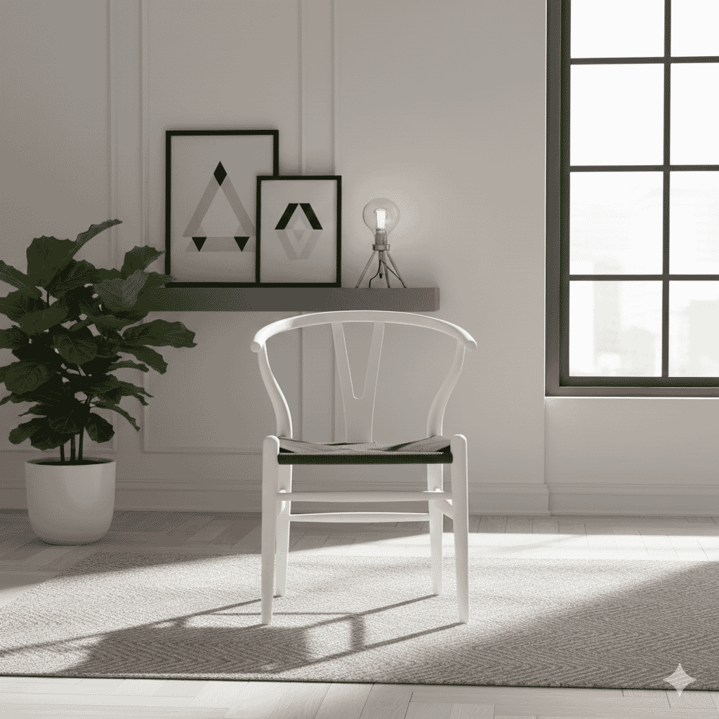 Scandi Dining Chair Beech Painted White Closed Pore and Black Cord