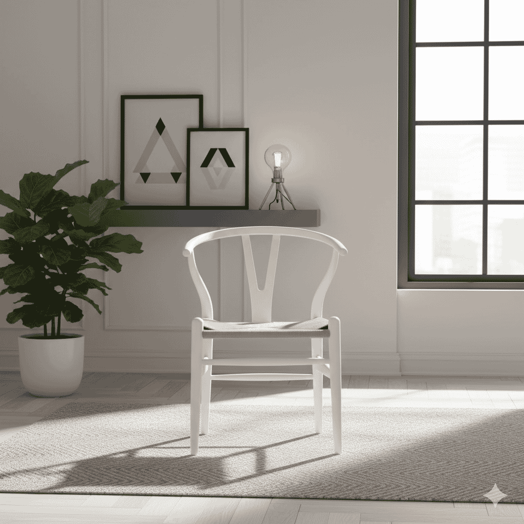 Scandi Dining Chair Beech Painted White Closed Pore and Natural Cord