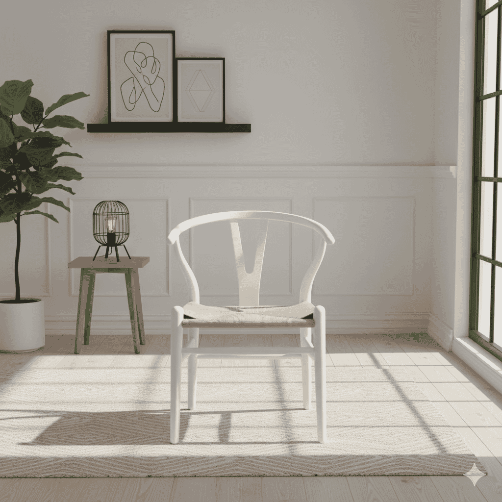 Scandi Dining Chair Black/White With Natural Cord