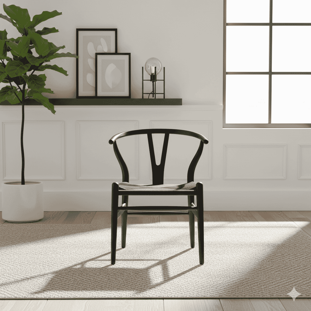 Scandi Dining Oak Stained Black Open Pore And Black Cord