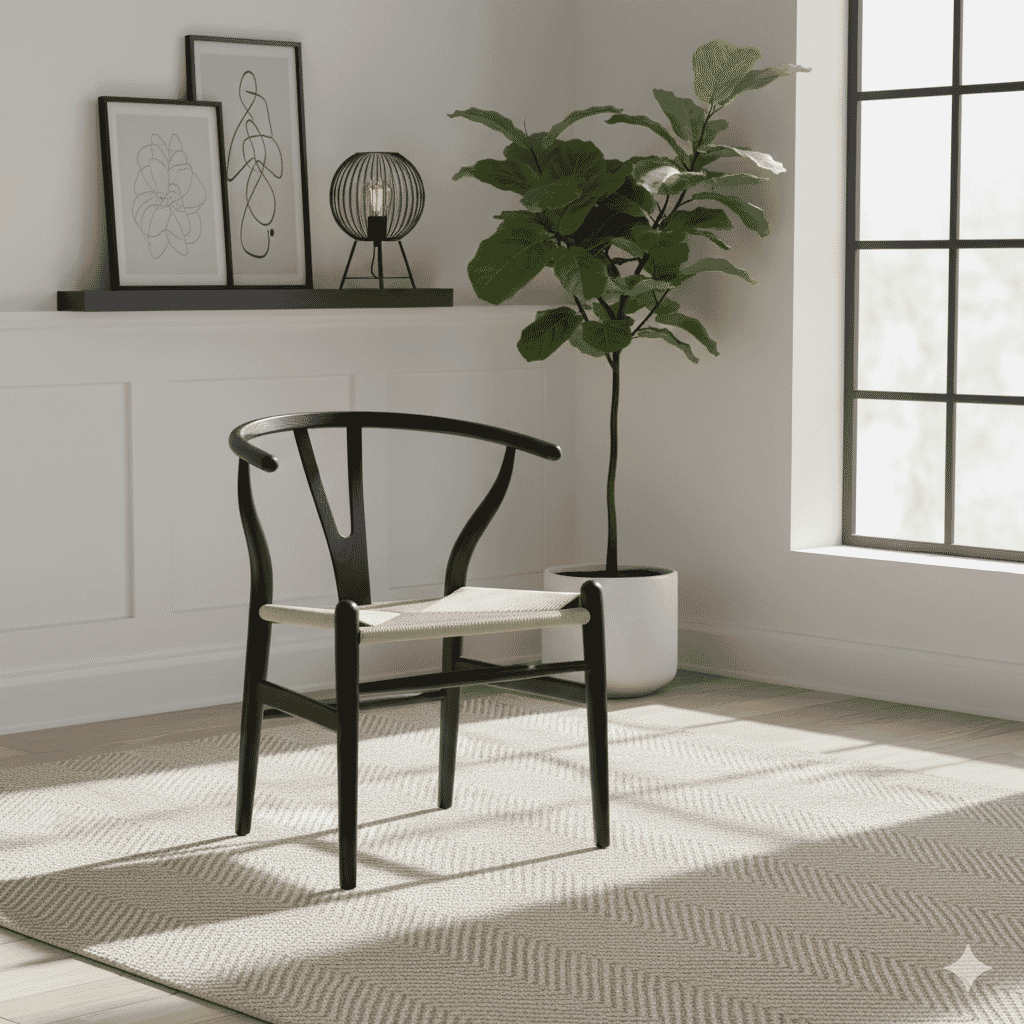 Scandi Dining Chair Oak Stained Black Open Pore And Natural Cord