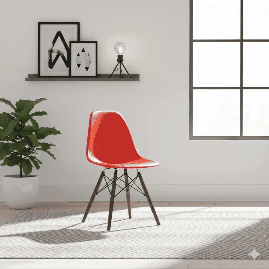  Visible Fibreglass Shell Chair Red Orange