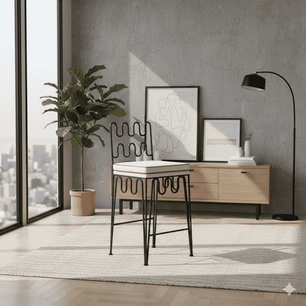 Wabi-Sabi Wave Sculptural Metal Stool