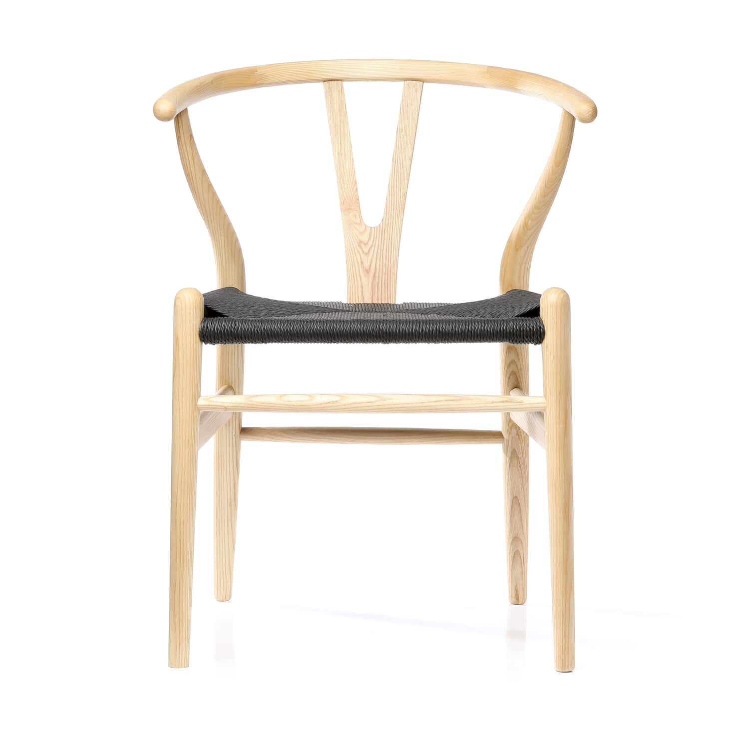 Hans Wegner Replica Wishbone Chair In Ash And Black Paper Cord Swivel Uk